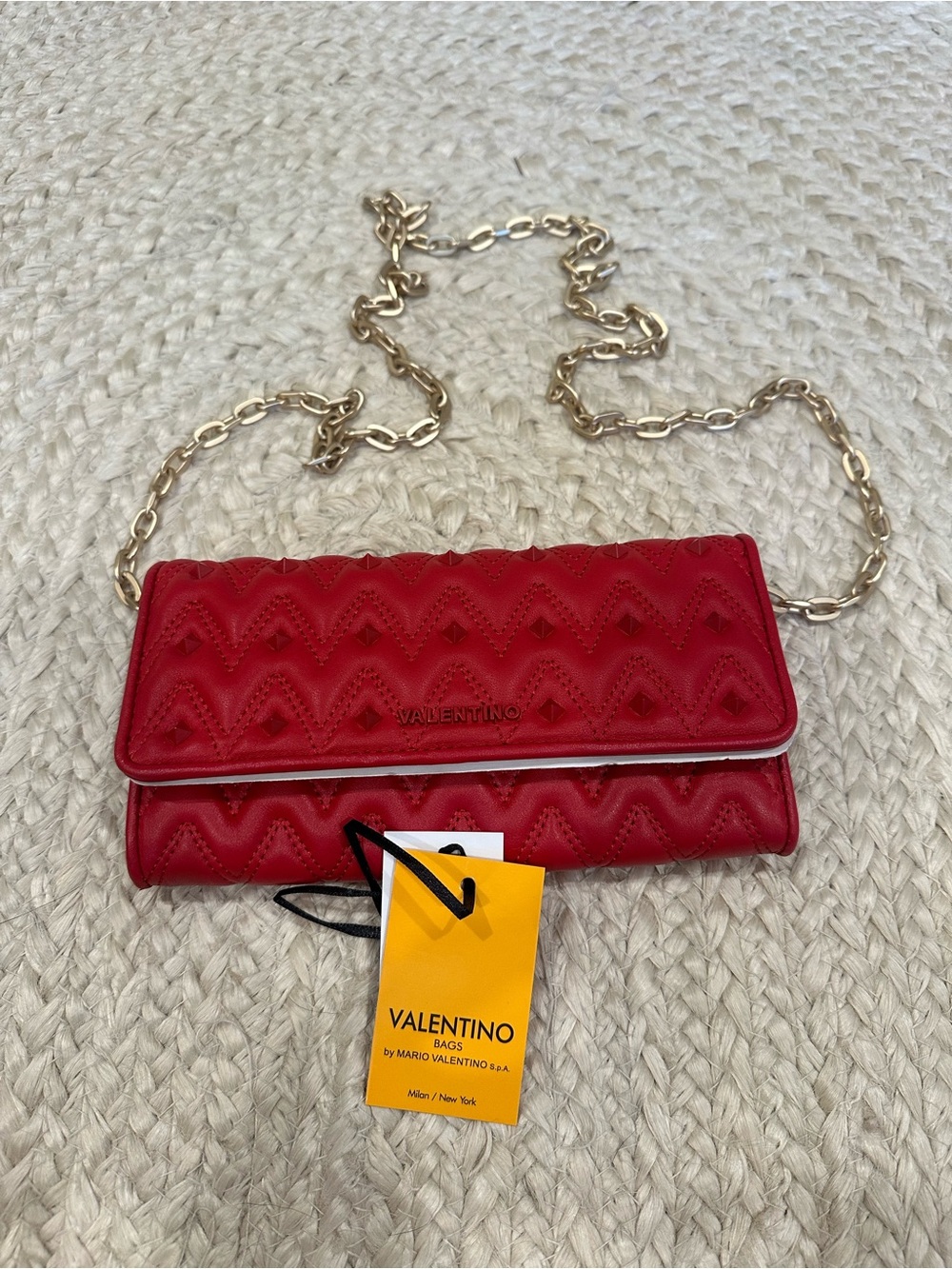 Valentino Red Quilted Crossbody with Gold Chain